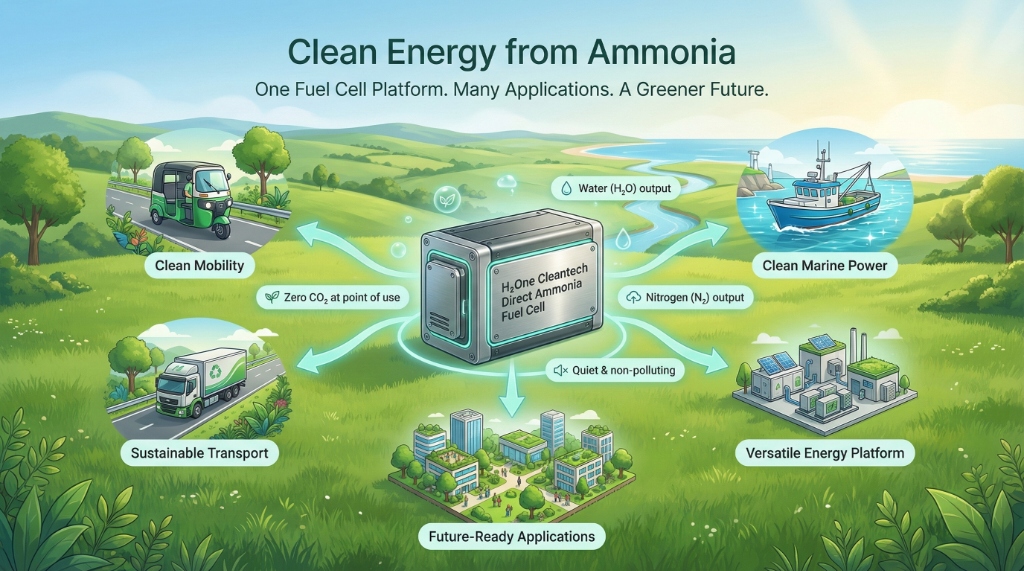 H2One Direct Ammonia Fuel Cell Platform - Clean Mobility, Marine Power, Sustainable Transport, Future-Ready Applications