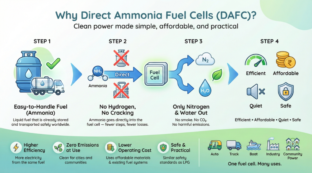 Why Direct Ammonia Fuel Cells (DAFC)? - Clean power made simple, affordable, and practical